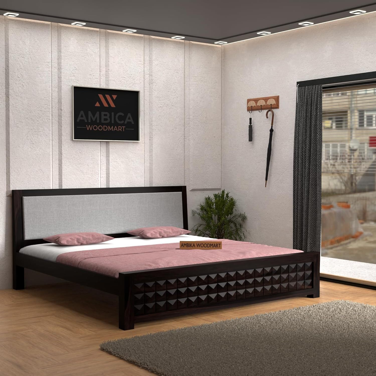 AMBICA WOODMART Sheesham Wood King Size Bed Without Storage Solid Wooden Cot Bed Double Bed Furniture Elegant and Functional Bedroom Living Room Home Palang A-49