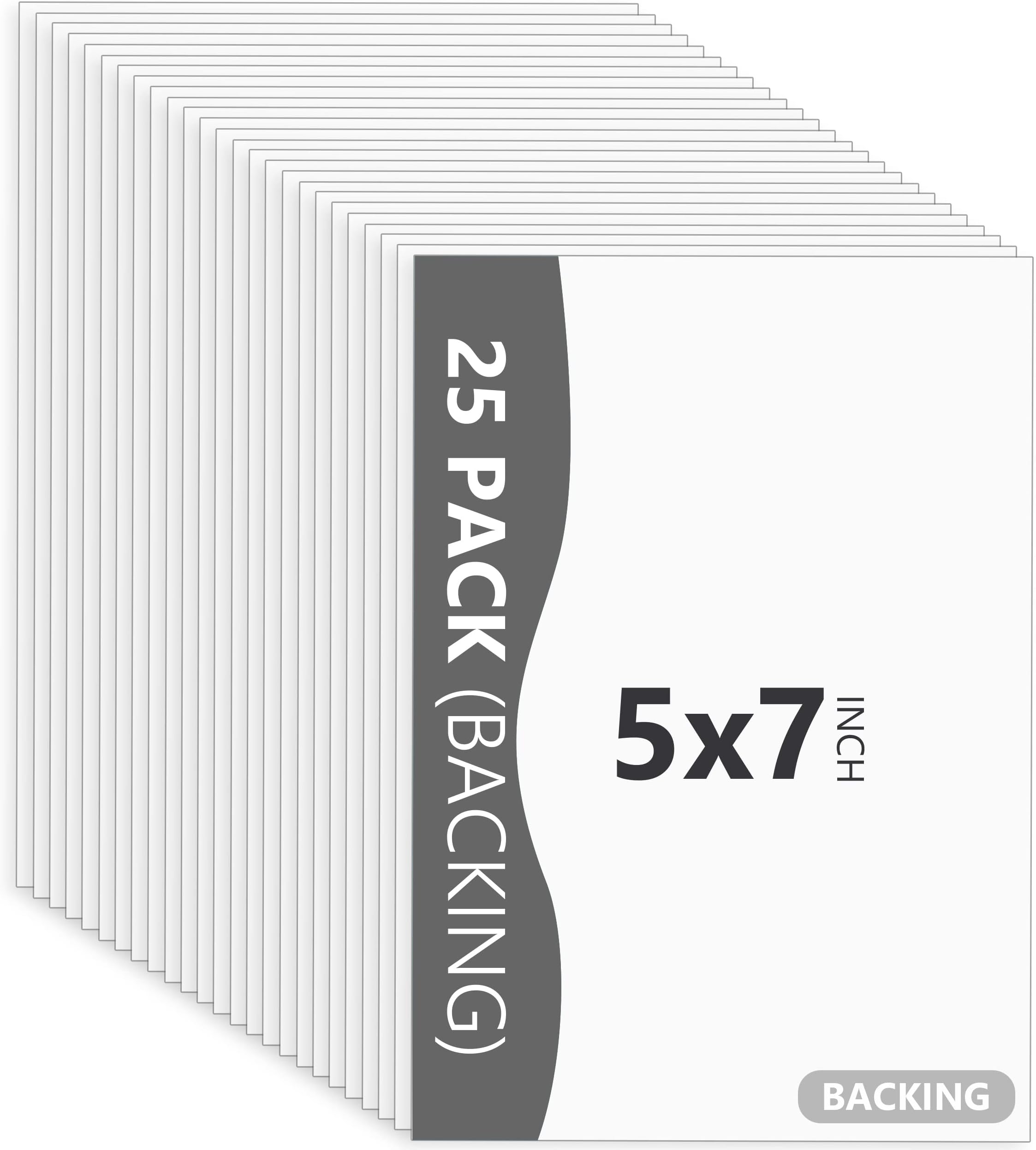 25 Pack Backing Boards Only - 5x7 Uncut White Mats Matboards, Acid Free Backerboards for Art Prints, Ideal for Photos/Pictures/Prints/Frames/Arts
