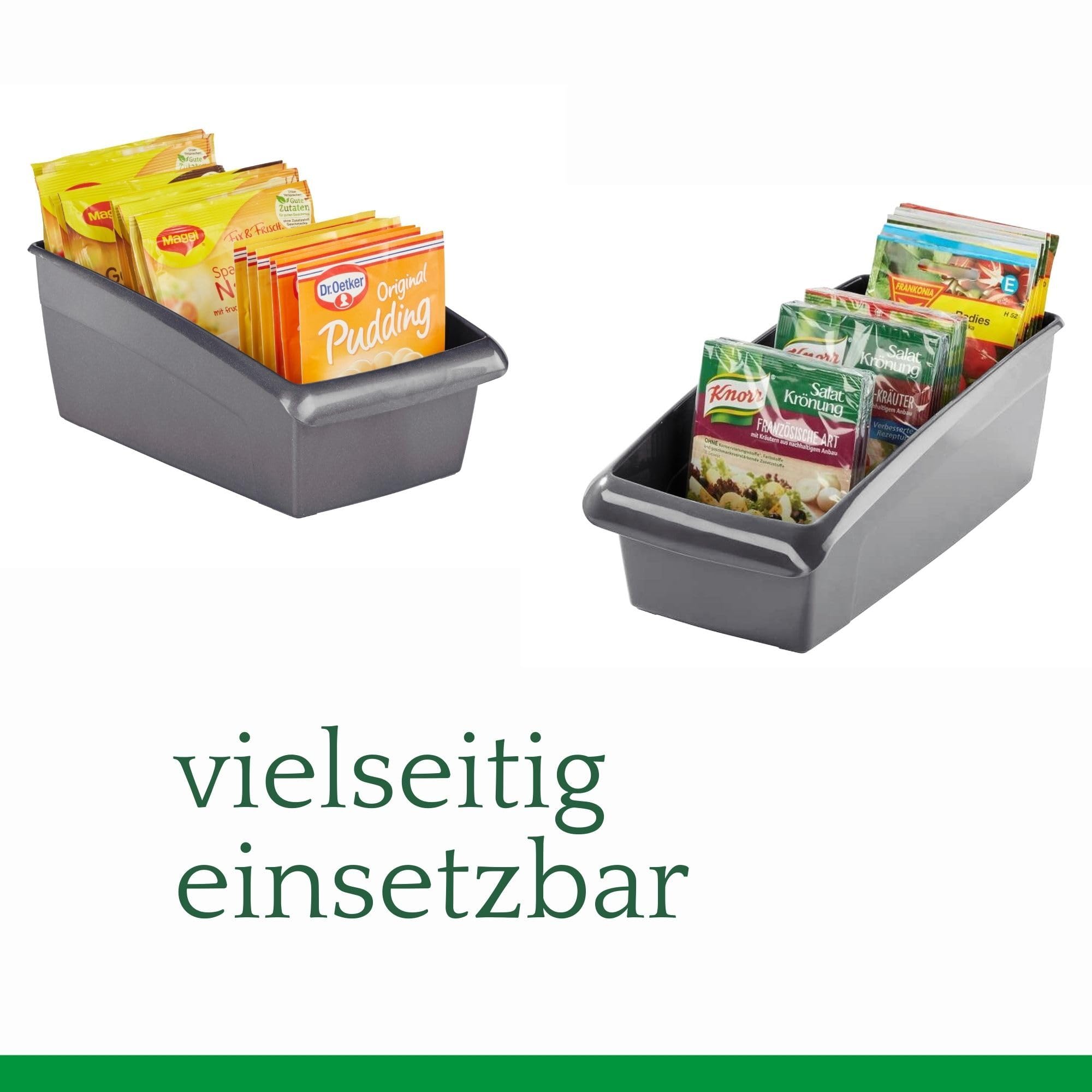 Novaliv Suppentütenboxen 3er Set - 2X klein & 1x groß ANTHRAZIT GRAU - Gewürzaufbewahrung Box - Ordnungssystem für Schubladen
