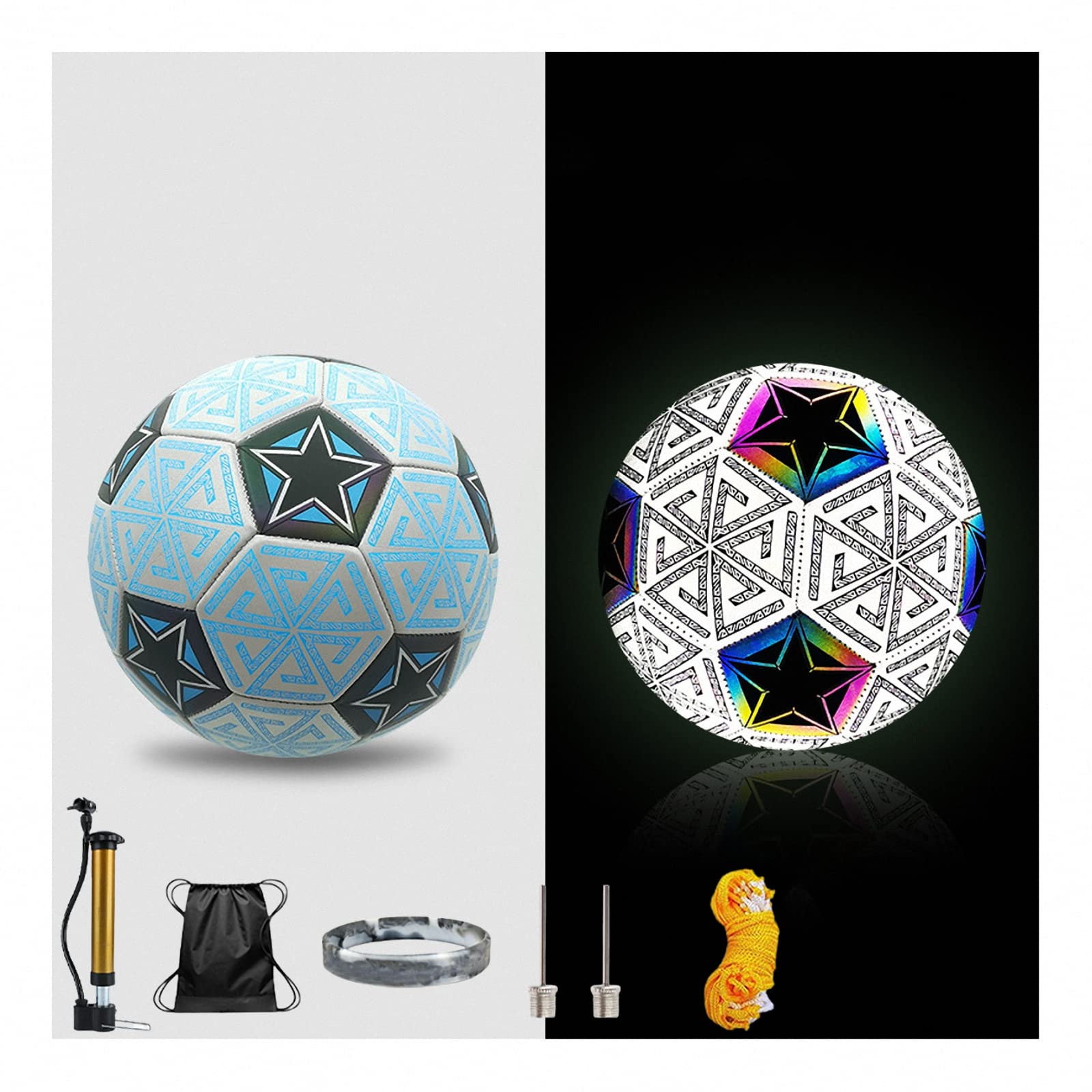 Balón de fútbol Reflectante con Bomba, Ilumina la noche con Pelota Fluorescente Brillante,Football Luminoso de Entrenamiento para niños y Adultos,Regalos para Novios