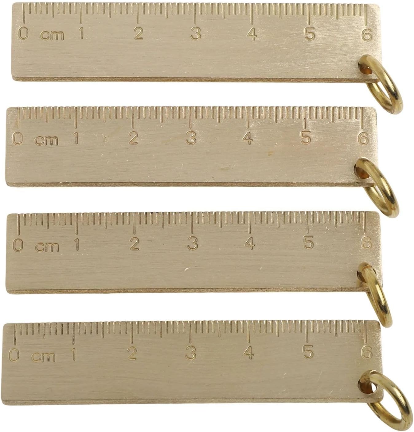 4PCS Brass Ruler 6cm Small Straight 3mm Thickened Measuring Tool with Ring Art Engineering Students Key Pendant Gold