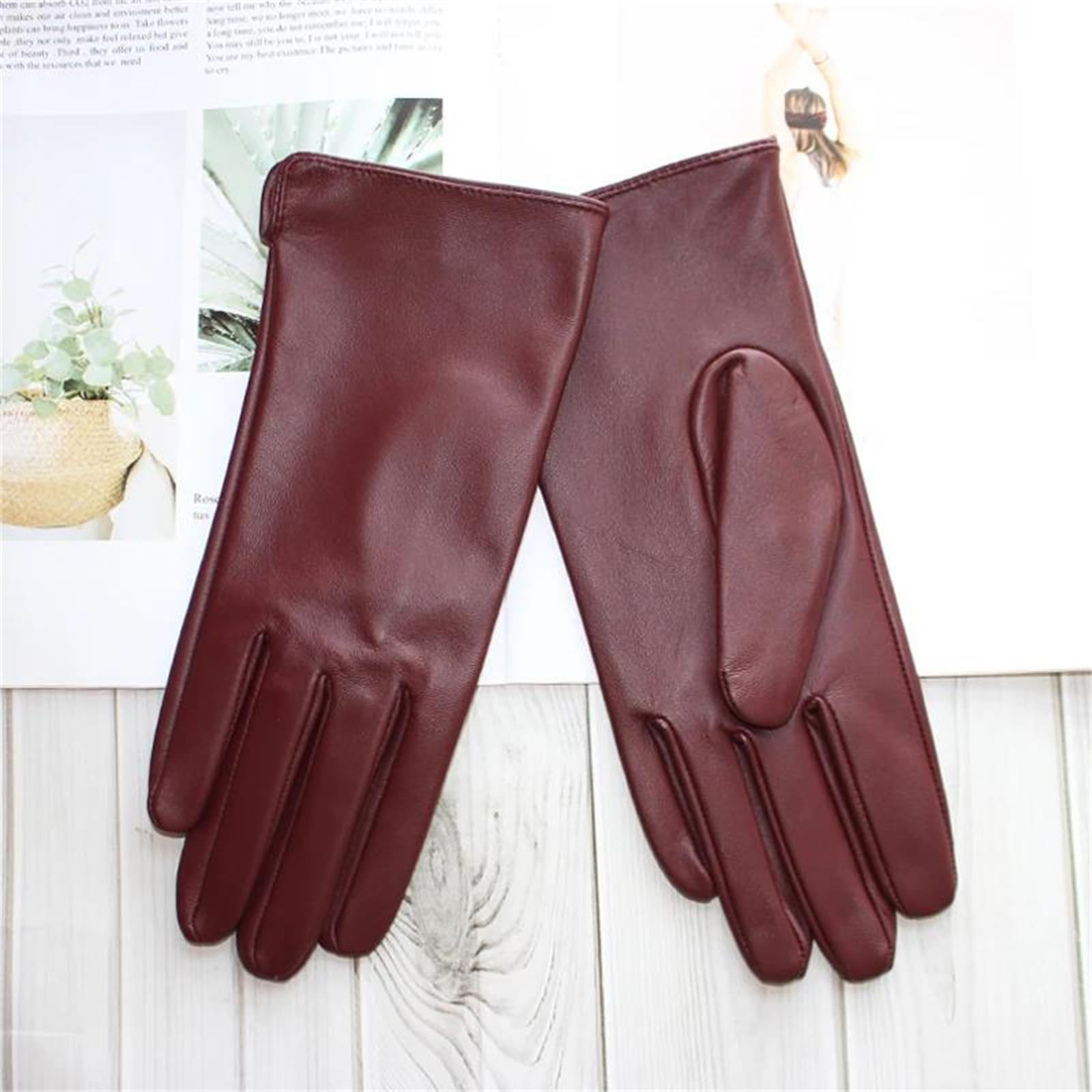 Mnjyihy Gants En Peau De Mouton Pour Femmes En Cuir Simple Fins Sans Doublure Classiques Solides Polyvalents Pour La Conduite