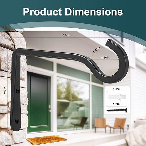 Miniatura 7 de Paquete de 2 colgadores de pared para plantas, soporte de metal forjado a mano de 6 pulgadas, ganchos para plantas colgantes, comederos de pájaros,