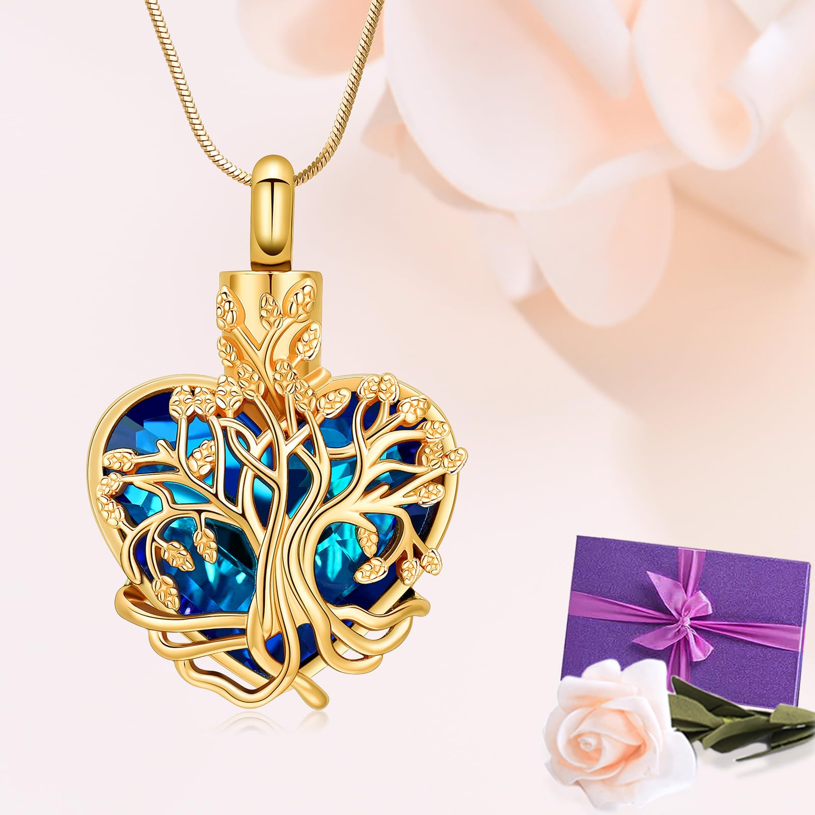 VCCWYQK Heart Tree of Life Urn Necklace for Ashes for Women Stainless Steel Cremation Jewelry Memorial Keepsake Gift for Ash of Loved One (F-5) - Image 3
