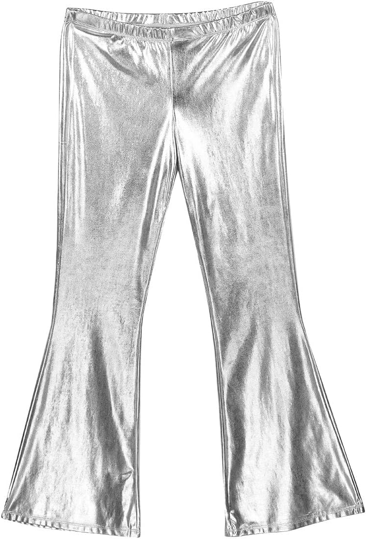 Men's Shiny Metallic 70s Bell Bottom Pants Vintage Disco Dance Trouser Nightclub Legging Pants