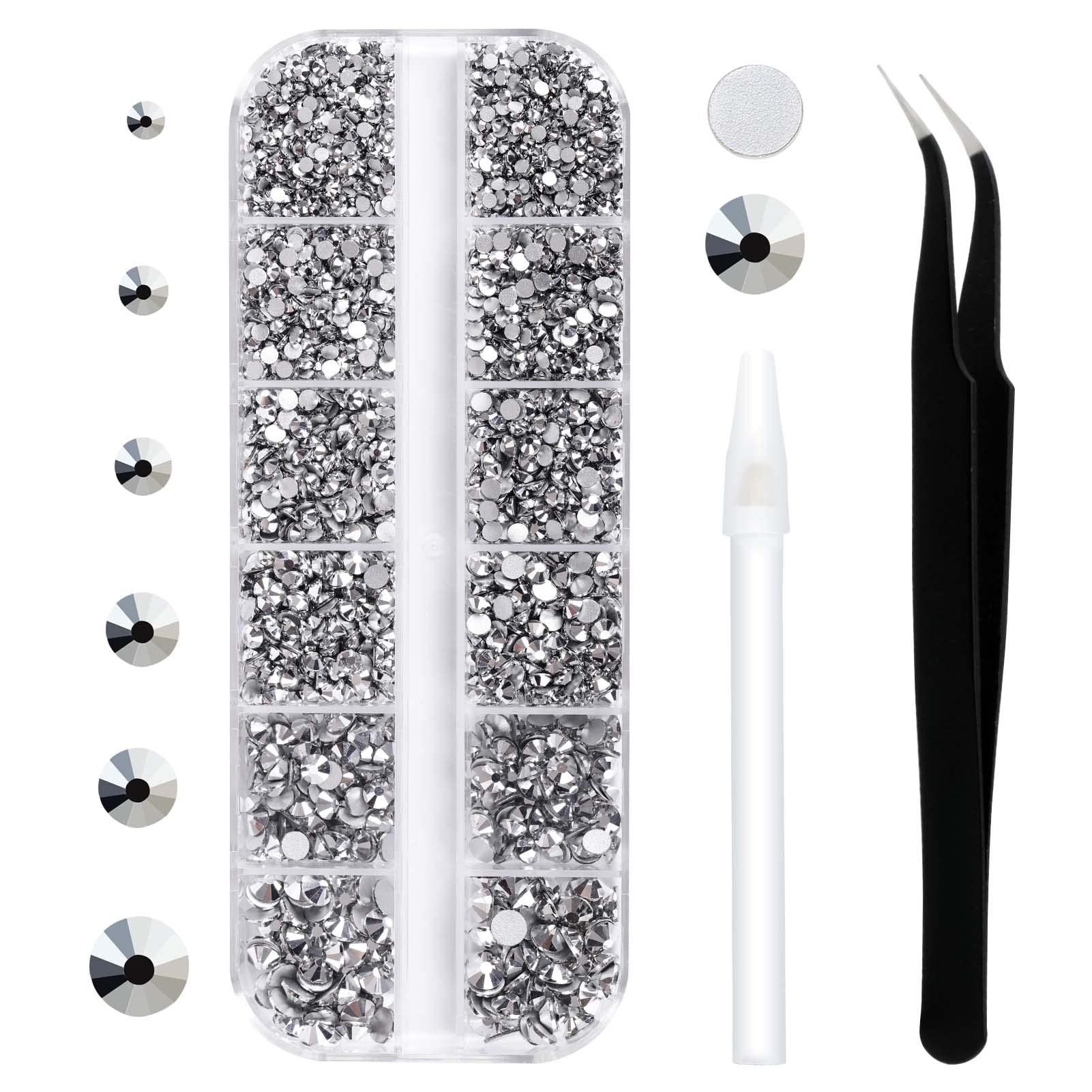 3792 Pcs White Crystal Flatback Rhinestones Set for Nail, Art, Crafts, Makeup, Tumblers Glitter Round with Tweezers and Picking Pen(SS6~SS20)