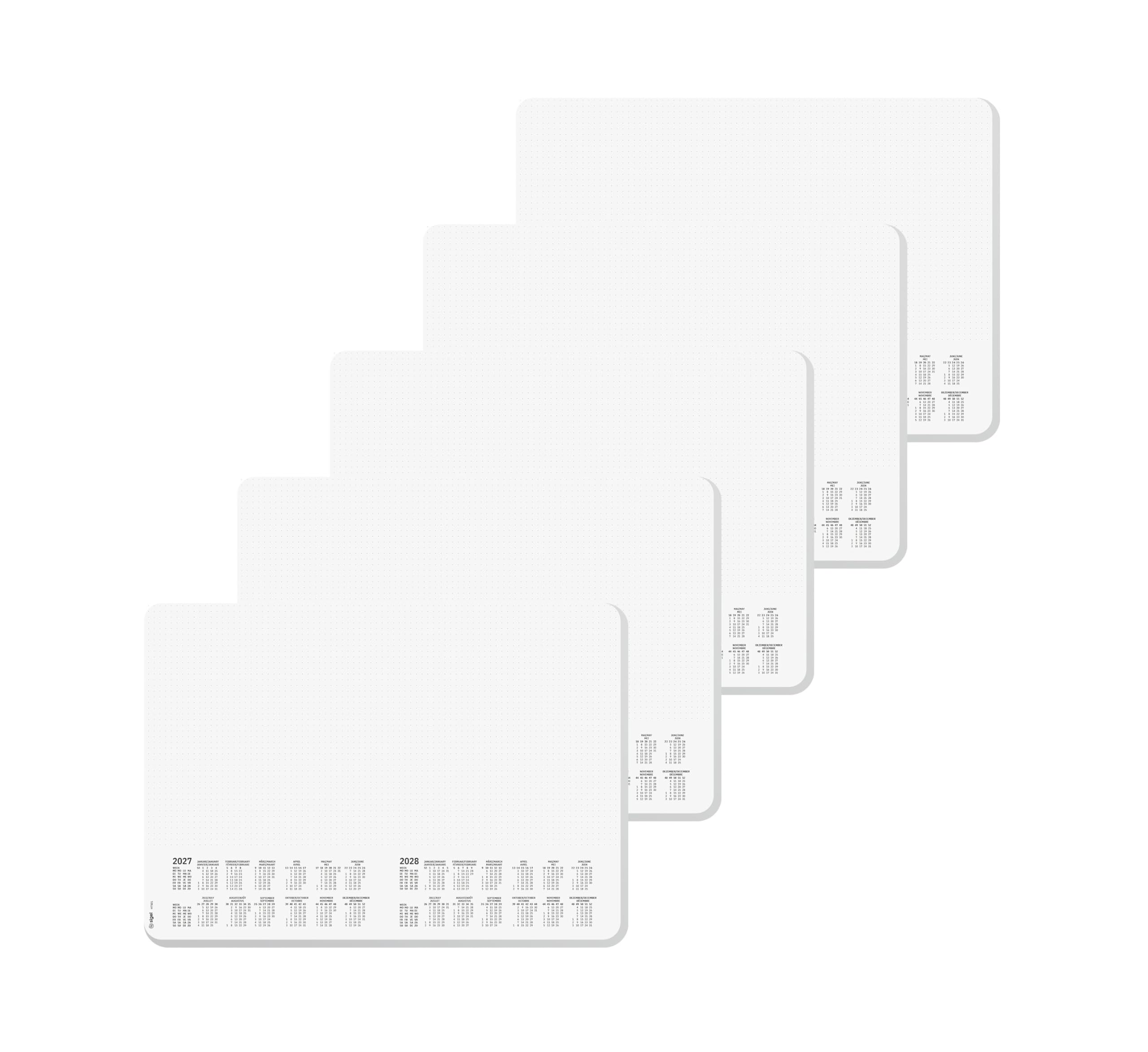 SIGEL Sous-main papier 2027/2028 A3 | H7501, lot de 5, coins arrondis, design dotted, blanc et noir, 30 feuilles