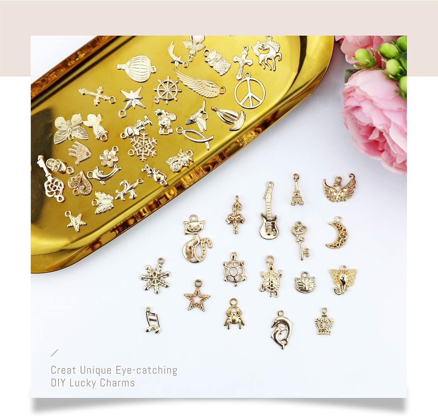 JIALEEY Wholesale Bulk 50PCS Mixed KC Gold Charms Pendants DIY for Necklace Bracelet Jewelry Making and Crafting - Image 3
