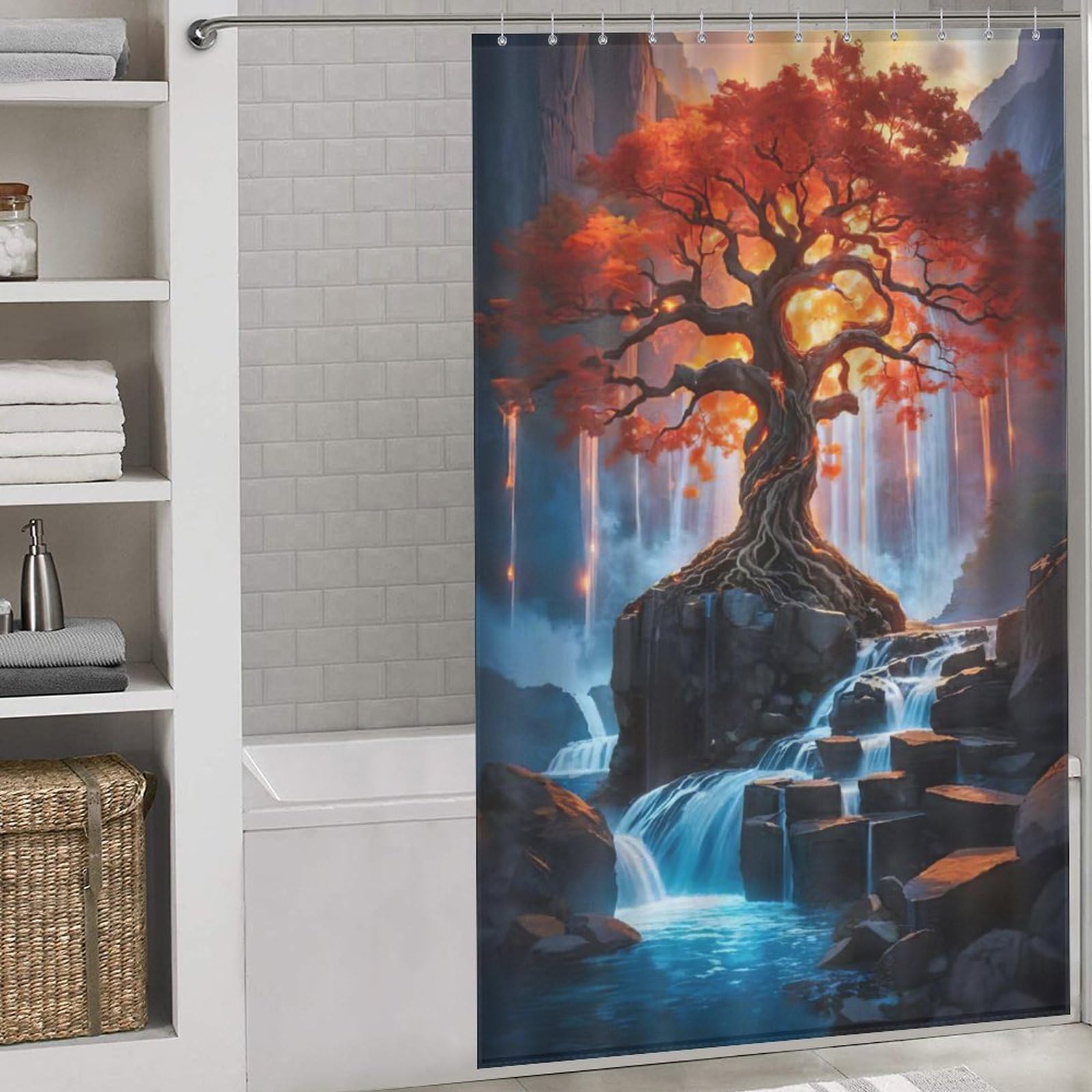 Rideau de douche Arbre de Vie pour une salle de bain zen et moderne 140x183cm