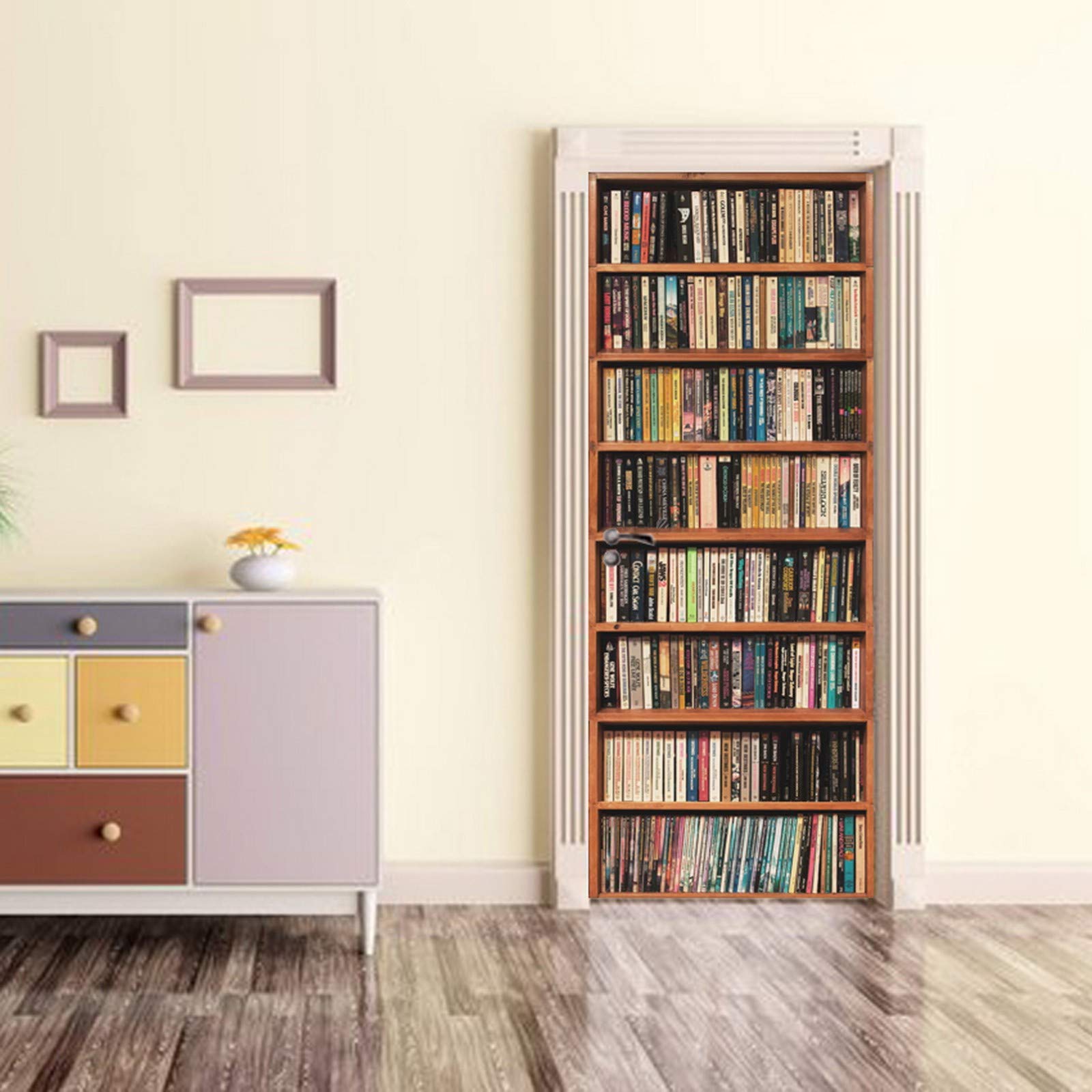 A.Monamour Sticker Porte Autocollant Poster De Porte 3D Bibliothèque Rétro Bibliothèque dans La Salle D'Étude Vinyle Affiche De Porte Sticker Mural Papier Peint Art Décor 90 x 200 cm
