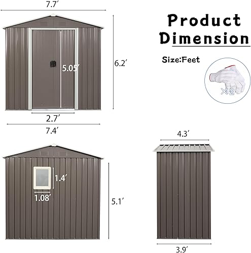 Miniatura 3 de Cobertizo de almacenamiento de metal para exteriores de 8 x 4 pies con base de piso de metal, cobertizos de almacenamiento de metal para exteriores
