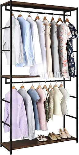 Miniatura 3 de KRAFO - Organizador de armario de doble barra de 87.4 pulgadas, estantes altos independientes de 3 niveles, estantes de ropa, estantería de
