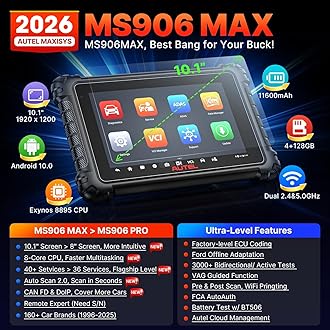 Autel MaxiSys MS906MAX 10.1" Scanner, 2026 MS906 MAX 2.0 Up of MS906 PRO MP900BT MS908S MK908, OE Bidirectional Diagnostic Scan Tool, 3000+ Active Test, 40+ Reset, All Sys, Auto Scan 2.0, CAN FD DoIP