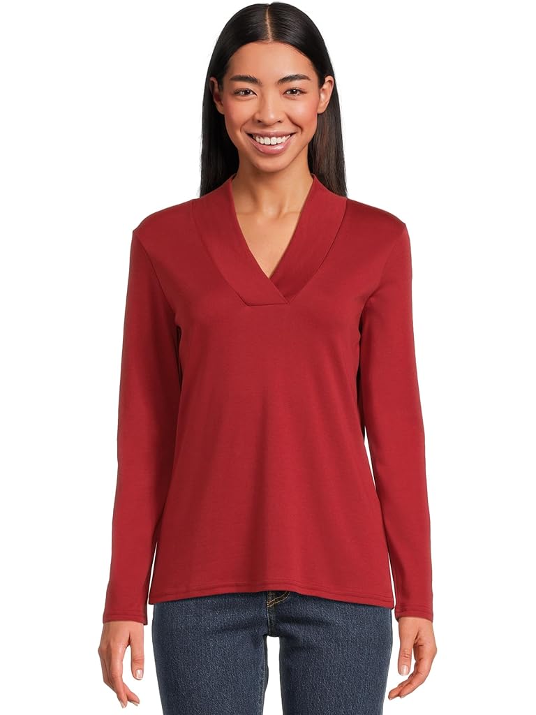 Orange L.L.Bean Pima Shawl Long-Sleeve Cotton Tee