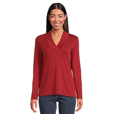 L.L.Bean Pima Shawl Long Sleeve Cotton T Shirts Women