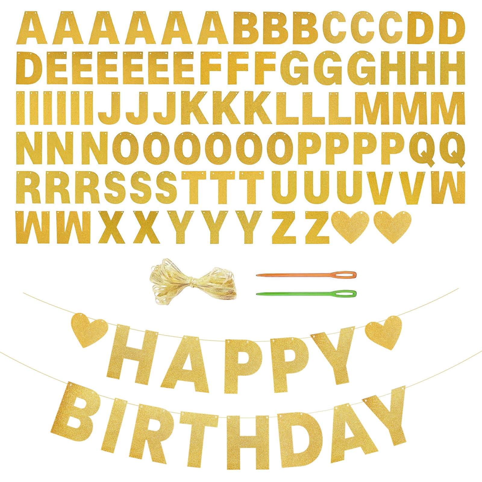 CEYOME DIY Gold Letter Banner Kit for personalised birthday banners, personalised banner & custom banner Party Decorations, Alphabet & Number Bunting for Birthdays, Baby Showers and Celebrations