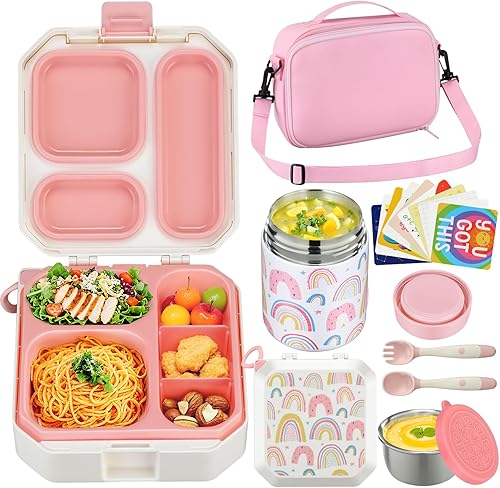 Itslife Juego de lonchera Bento para niños con bolsa térmica de sopa y lonchera de 12 onzas, recipientes de comida a prueba de fugas para la escuela