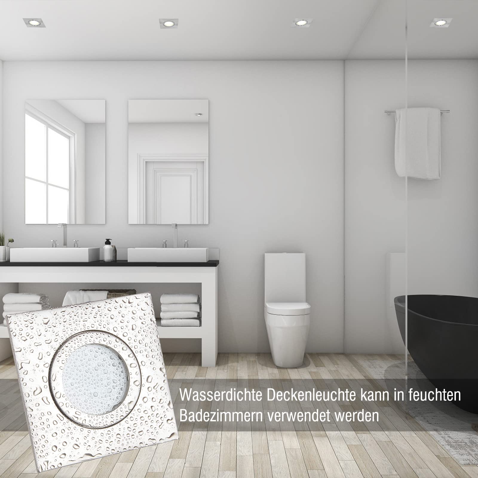 HCFEI Juego de 6 focos LED empotrables de 5 W, intensidad regulable, plano, cuadrado, IP44, para baño, 230 V, foco exterior, blanco cálido, 3000 K