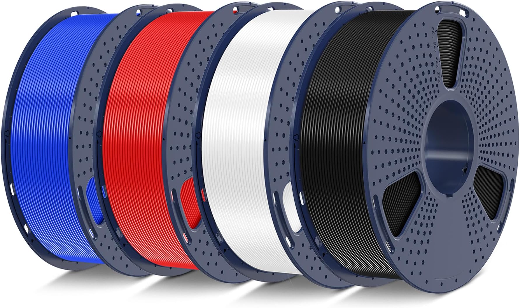 SUNLU PLA+2.0 3D Printer Filament Bundle, 4KG Upgrade PLA+ Filament 1.75mm, Tougher and Stronger, Dimensional Accuracy +/-0.02mm, 1KG per Spool, 4 Packs, 4KG Total, Black+White+Klein Blue+Red