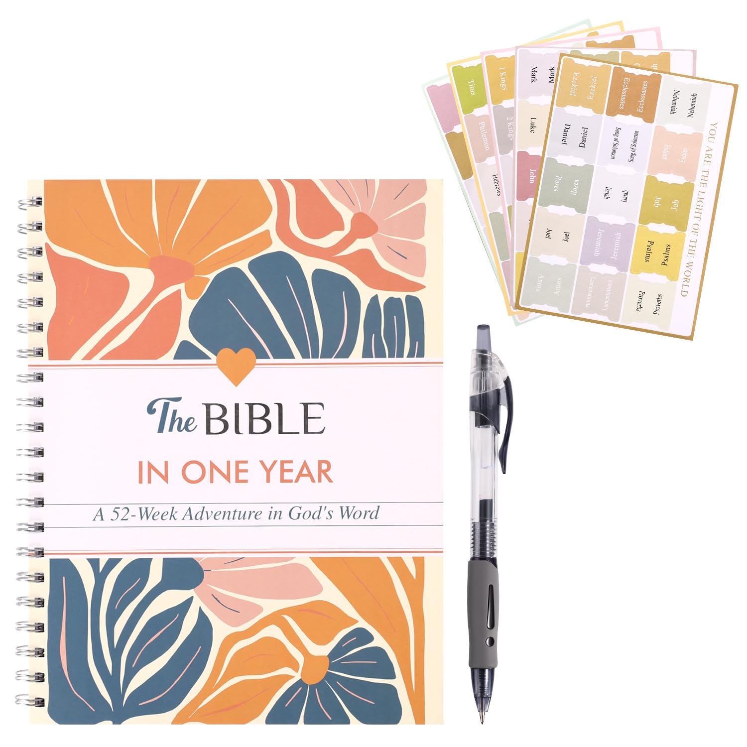 Sinbana The Bible in a Year for Women, Premium Spiral Bound The Bible in a Year 52-Week Daily Study Journal with Pen and 5 Bookmarks Planner Supplies for Guided Reading Plan
