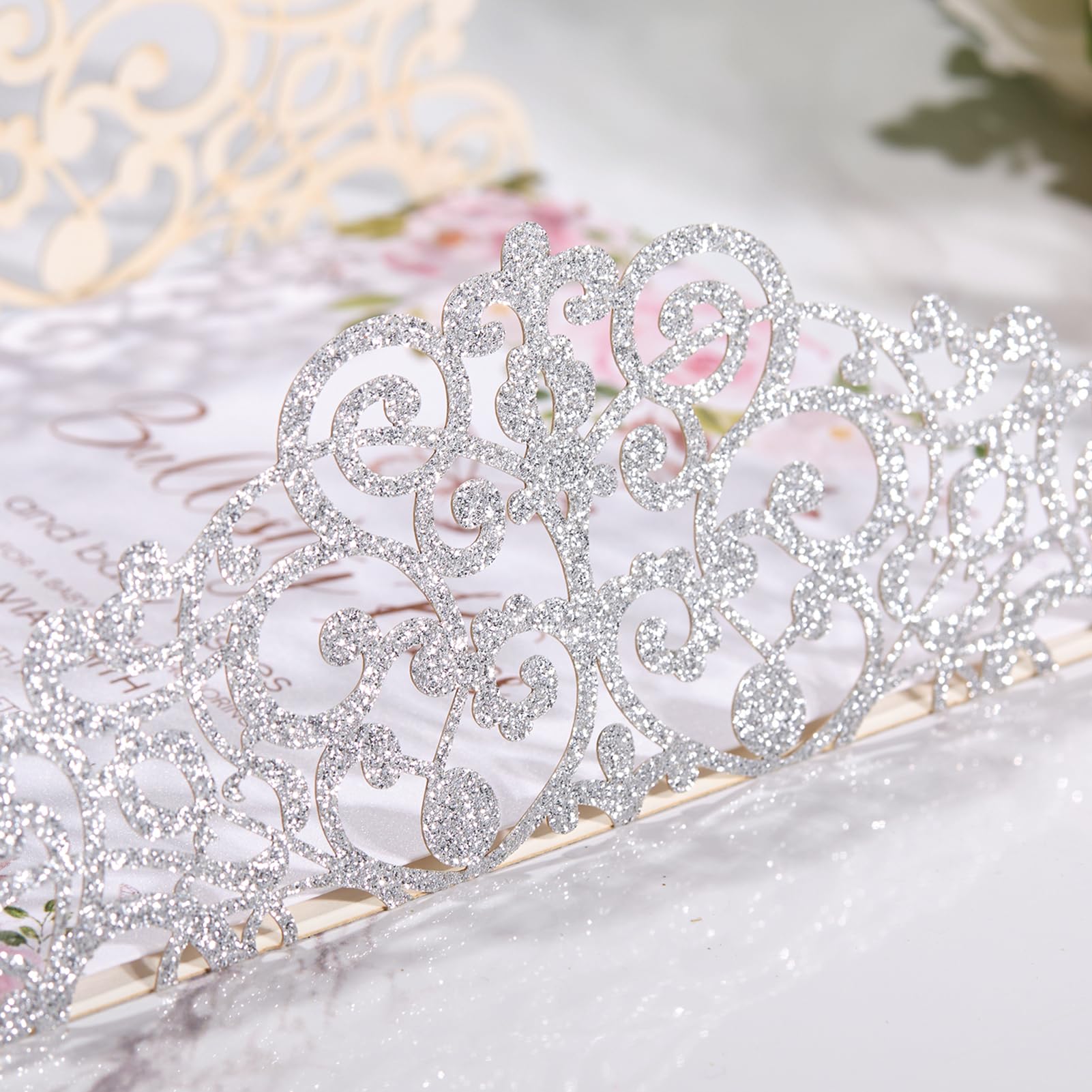 Hochzeitseinladungen mit Umschlägen und RSVP-Karten, Bändern, lasergeschnitten, blanko, Innenblatt, Perlpapier, Tarjetas de Invitación Para Boda XV Anos Quinceañera, Hochzeitseinladung, 50 Stück