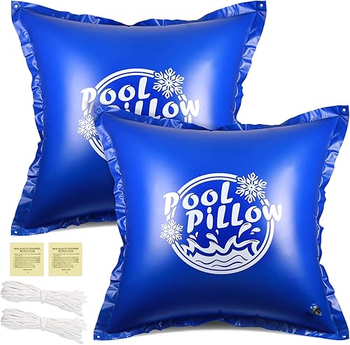 Paquete de 2 almohadas de piscina de 4 x 4 pies para piscinas sobre el suelo, almohada de aire de 0.016in de grosor, ecualizador de hielo para