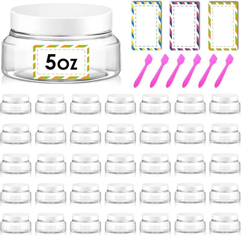 AMORIX Frascos Cosméticos Recarregáveis de Plástico Transparente com Tampa Branca, Pacote com 36