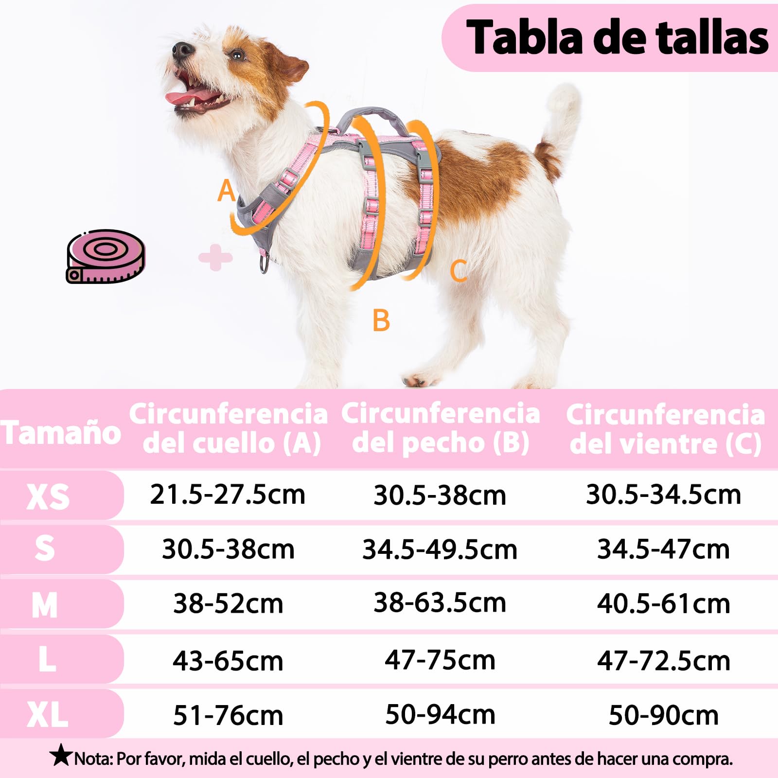 Huntboo Arnes Perro Pequeño Mediano Grande, Arnes Antiescape Perro con Asa, Reflectante Arnés Antitirones para Perros, Chaleco Transpirable y Ajustable, para Paseo y Entrenamiento (Rosa Claro,S)
