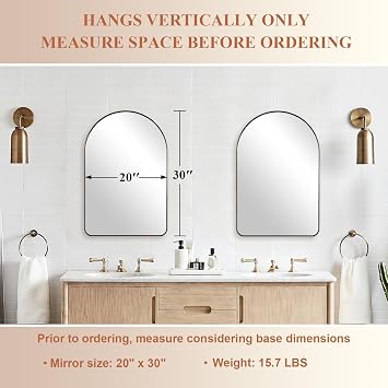ANDY STAR Brushed Champagne Bronze Arched Bathroom Mirror 20x30 Inch