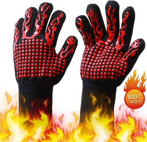 Wetest 1 par de guantes de horno resistentes al calor para cocinar para barbacoa, parrilla, hornear, color rojo