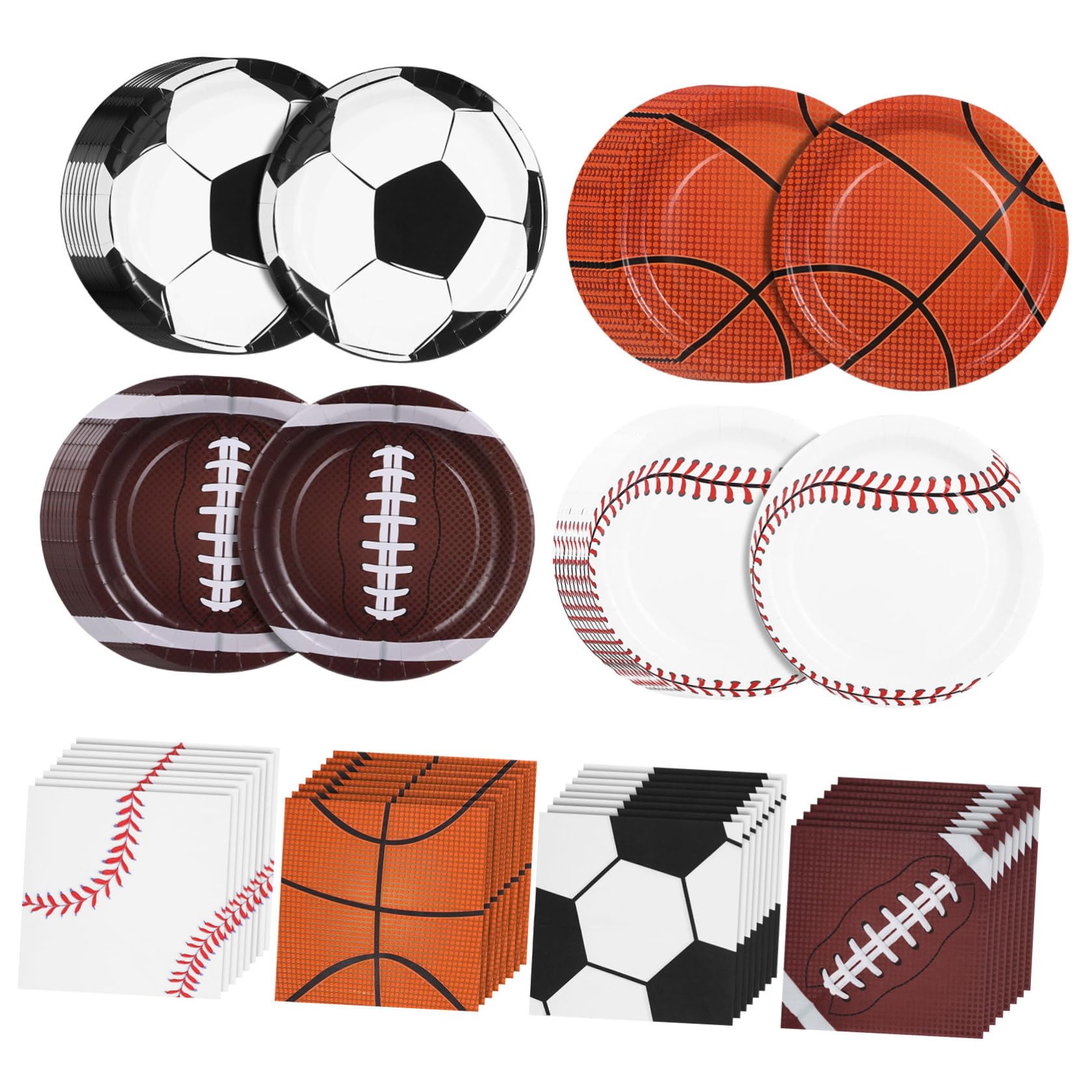Healvian Set Piatti di Carta per Festa a Tema Sportivo Decorazioni Calcio, Basket, Baseball e Football, Resistenti senza Necessità di Lavaggio per Eventi e Riunioni Familiari