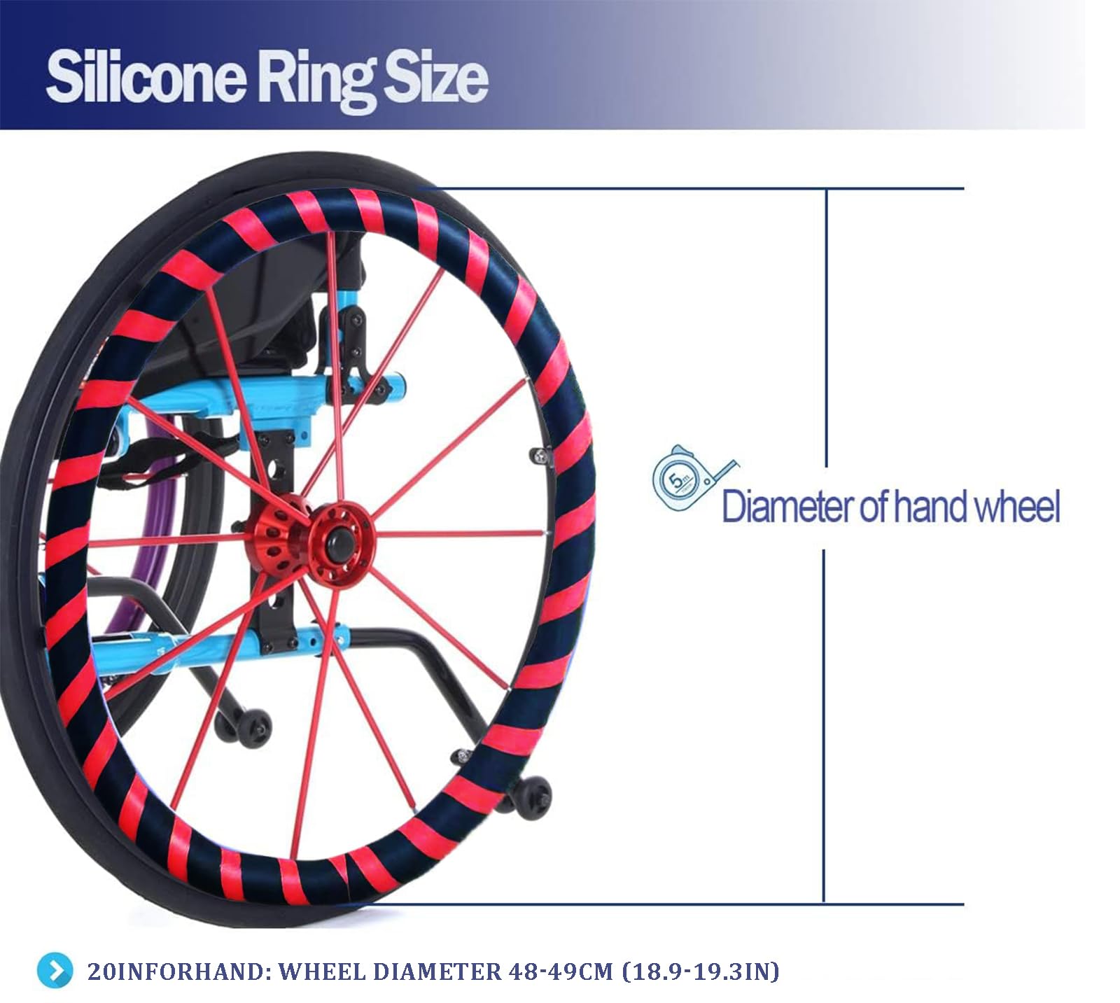 Generic Wheelchair Hand Push Rim Covers, 20Inch Silicone Non Slip Wear Resistant Hand Push Cover, for Improve Grip and Traction,B,20in
