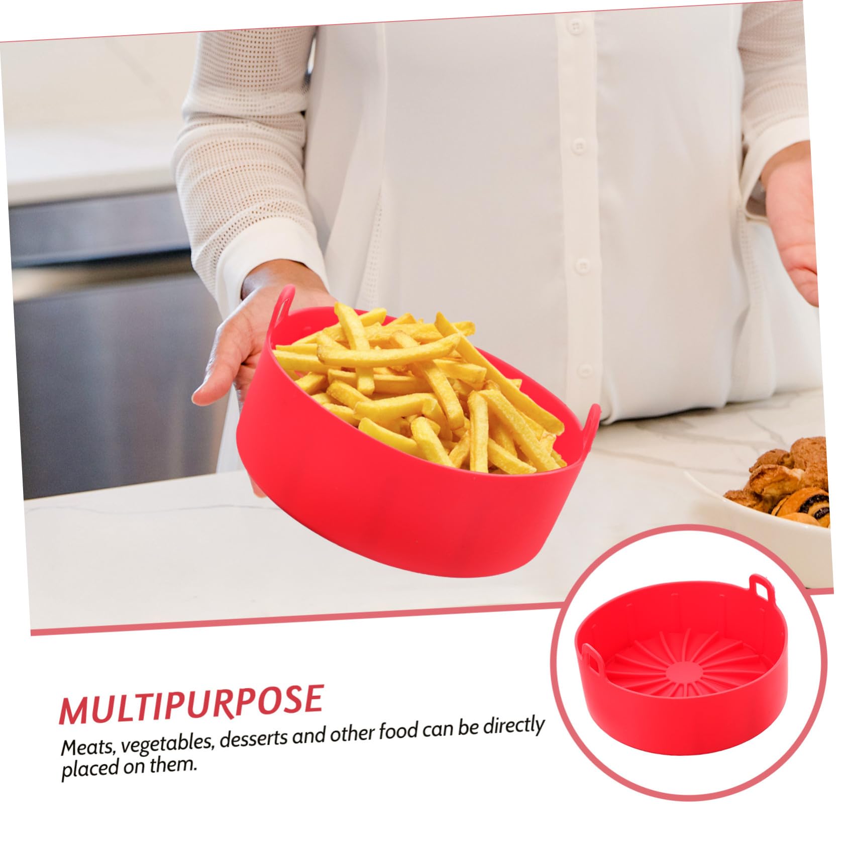 TOYANDONA Silikon Korb Einlage Für Heißluftfritteuse 19cm Rot Wiederverwendbares Backblech Zubehör Für Ofen Hitzebeständig Leicht Zu Reinigen Für Chicken Wings Und Fisch