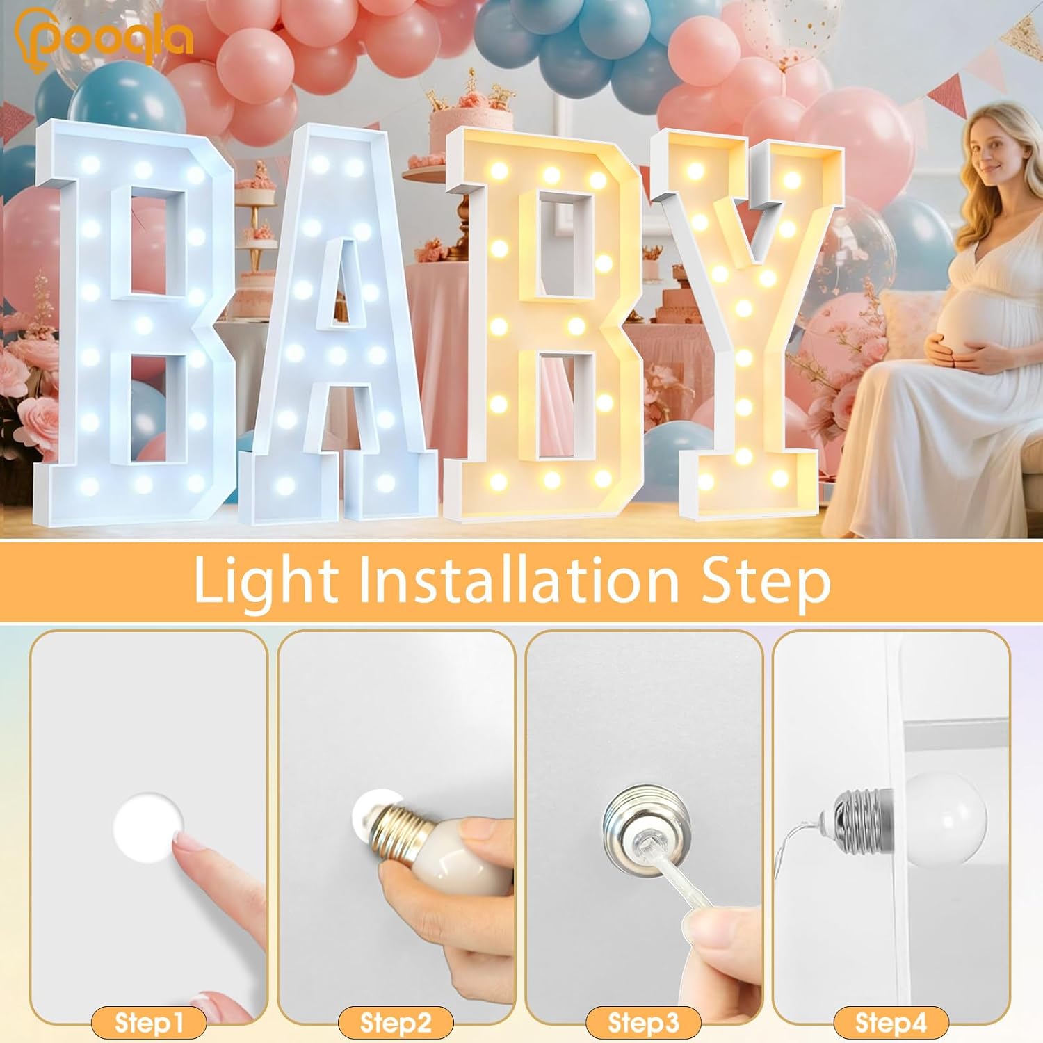 Pooqla 4 FT Marquee Light Up Letters, Cool White and Warm White Giant LED Sign Marquee Letter 4 Feet Tall, Big Mosaic Letter A for Balloons Birthday Party Anniversary Wedding Decorations - Image 6