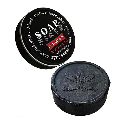 Jabón negro para cobertura de cabello gris, barra de champú para el cabello negro para oscurecer el cabello y más fuerte, barra inversa de cabello