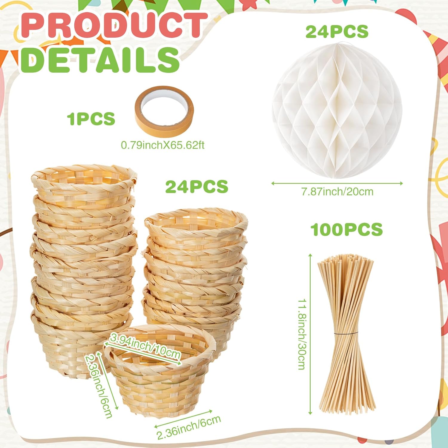 Wettarn 24 Pack Hot Air Balloon Table Centerpieces Party Decorations DIY Paper Lanterns Woven Baskets with Sticks for Baby Shower Gender Reveal Birthday Wedding Decor(White)