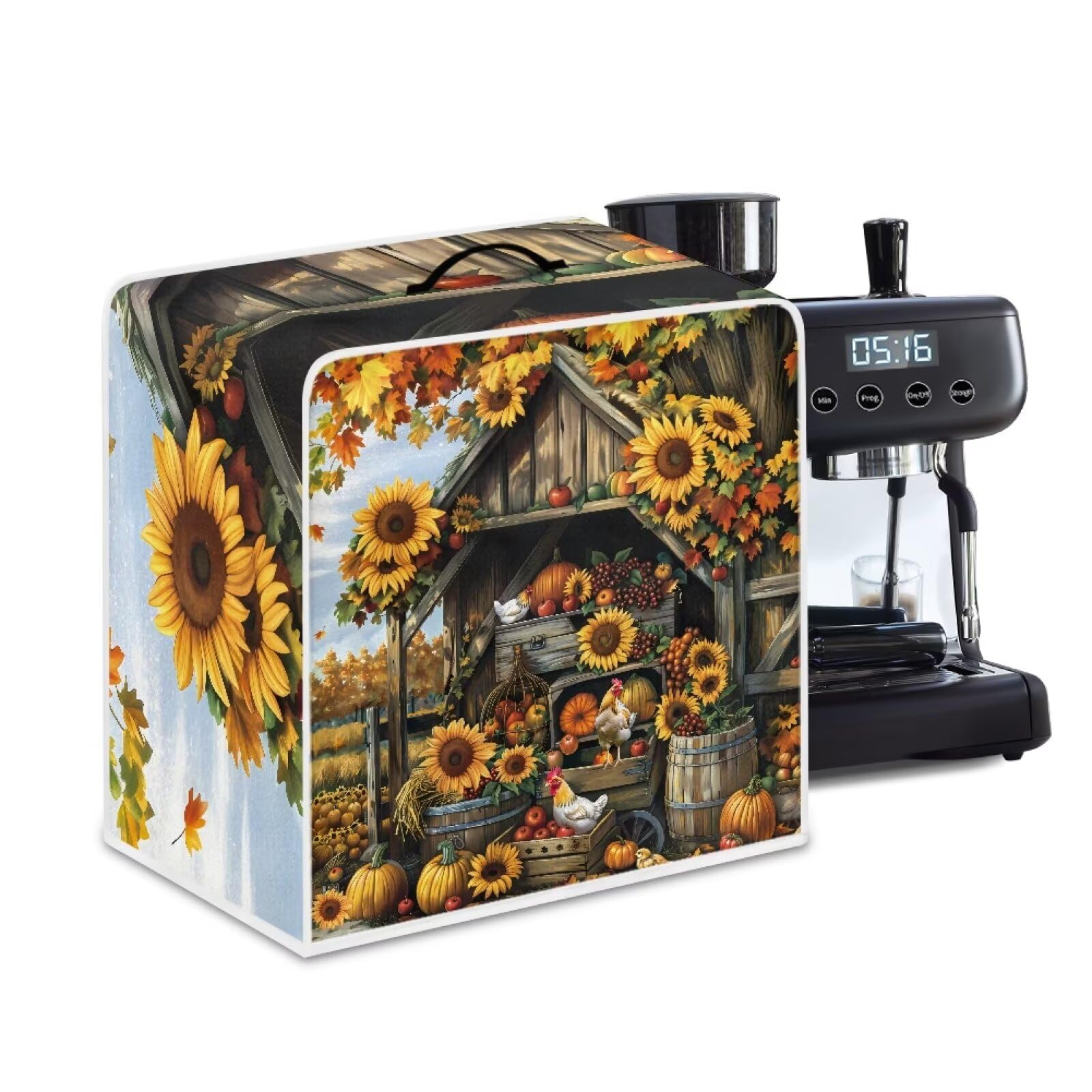 Coffee Maker Cover For Kitchen With Top Handle Waterproof Dust Appliance Cover Suitable For Most Coffee Machine Models Sunflower Chicken Coop Pattern