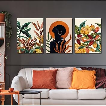Gaagart 3L  Kanvas Duvar Tablosu Bohem Kad n Ve Tropikal Renkli  i ek, 40 X 60