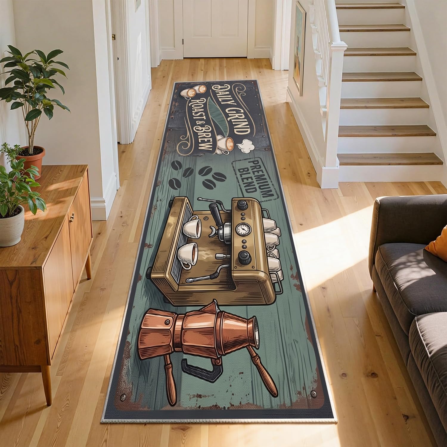 Läufer Flur, rutschfest und Waschbar, 60x180cm Retro Kaffeekanne