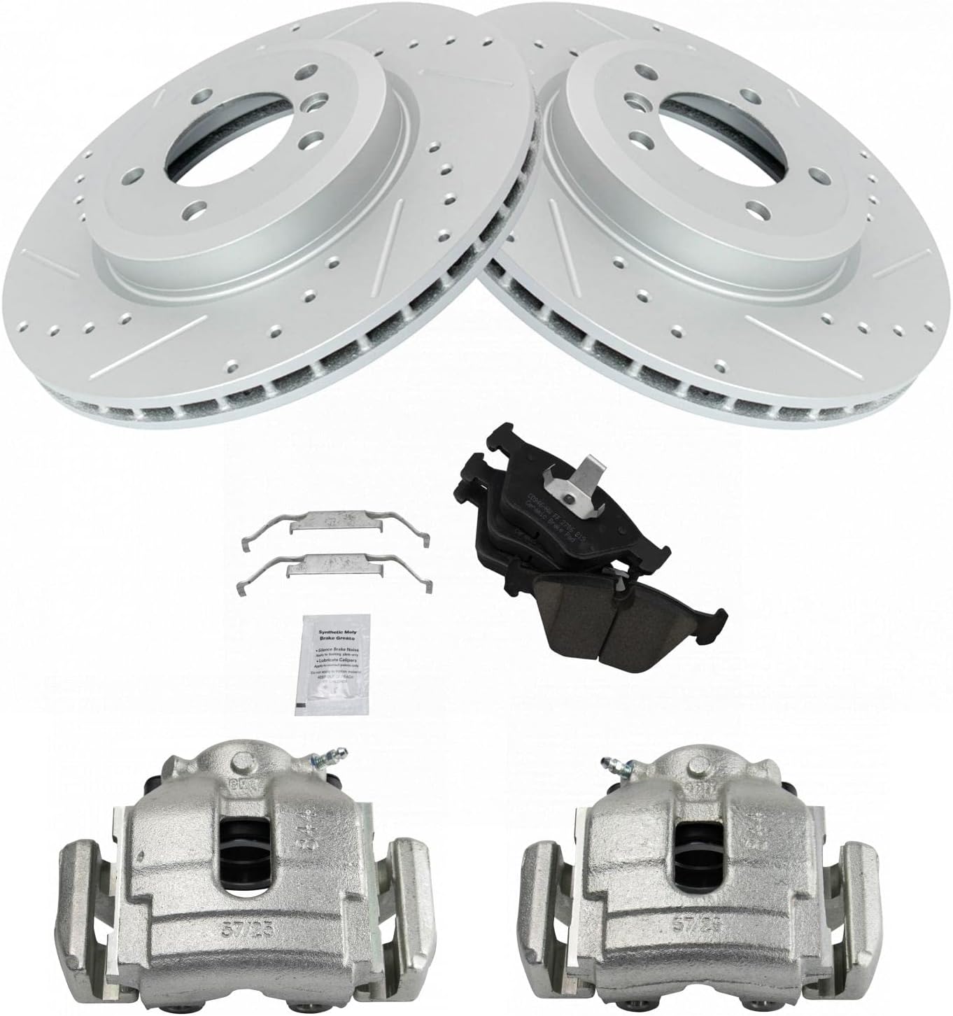 TRQ Front Performance Brake Pad & Rotor Kit Brake Caliper Brake Pads Brake Rotors Set Ceramic Compatible with 2001-2006 BMW 330Ci 2001-2005 330i 330xi