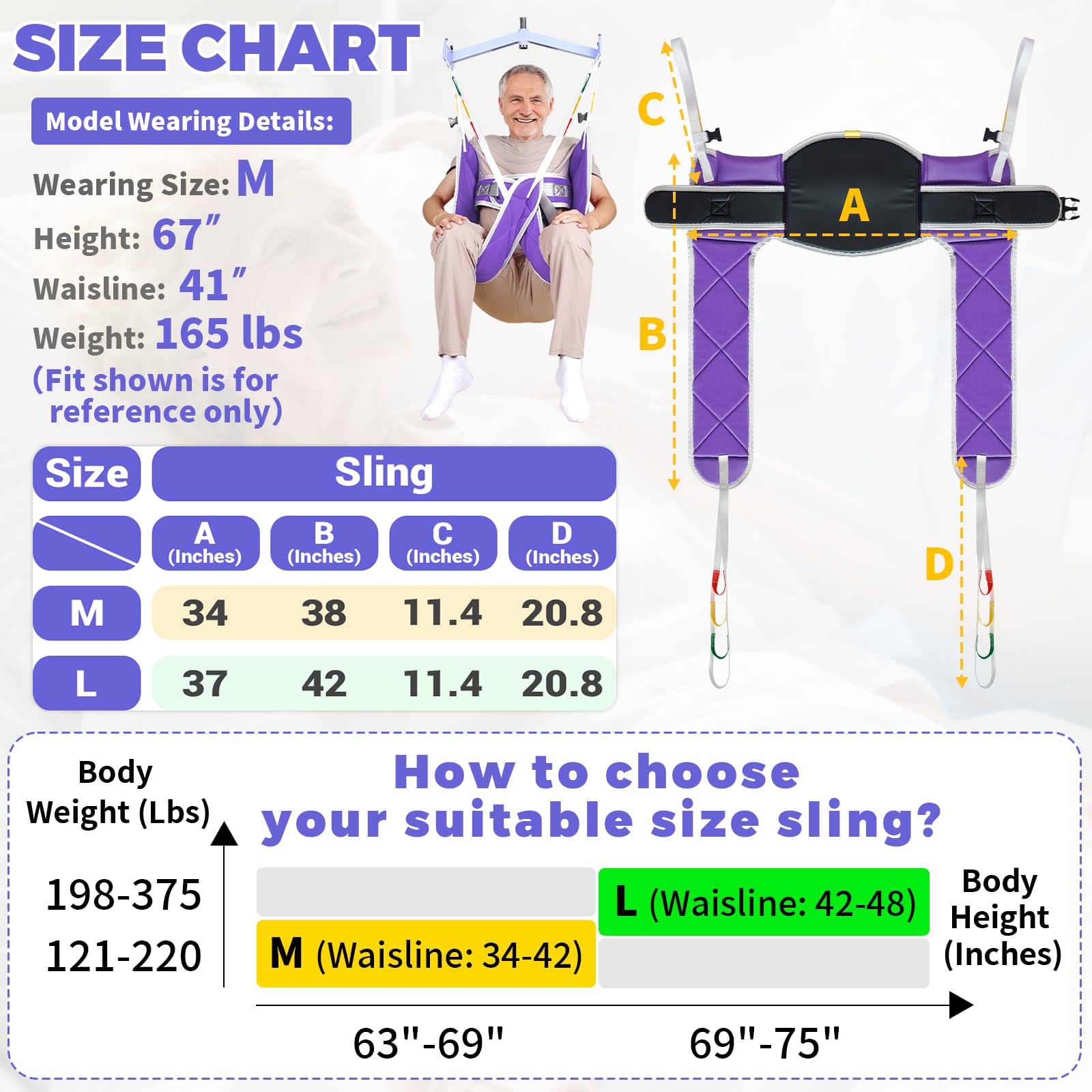 EZ Assistive Cintura di sollevamento paziente – Cintura di sollevamento per anziani/disabili per il bagno o la toilette, portata 227 kg (viola senza poggiatesta, media)