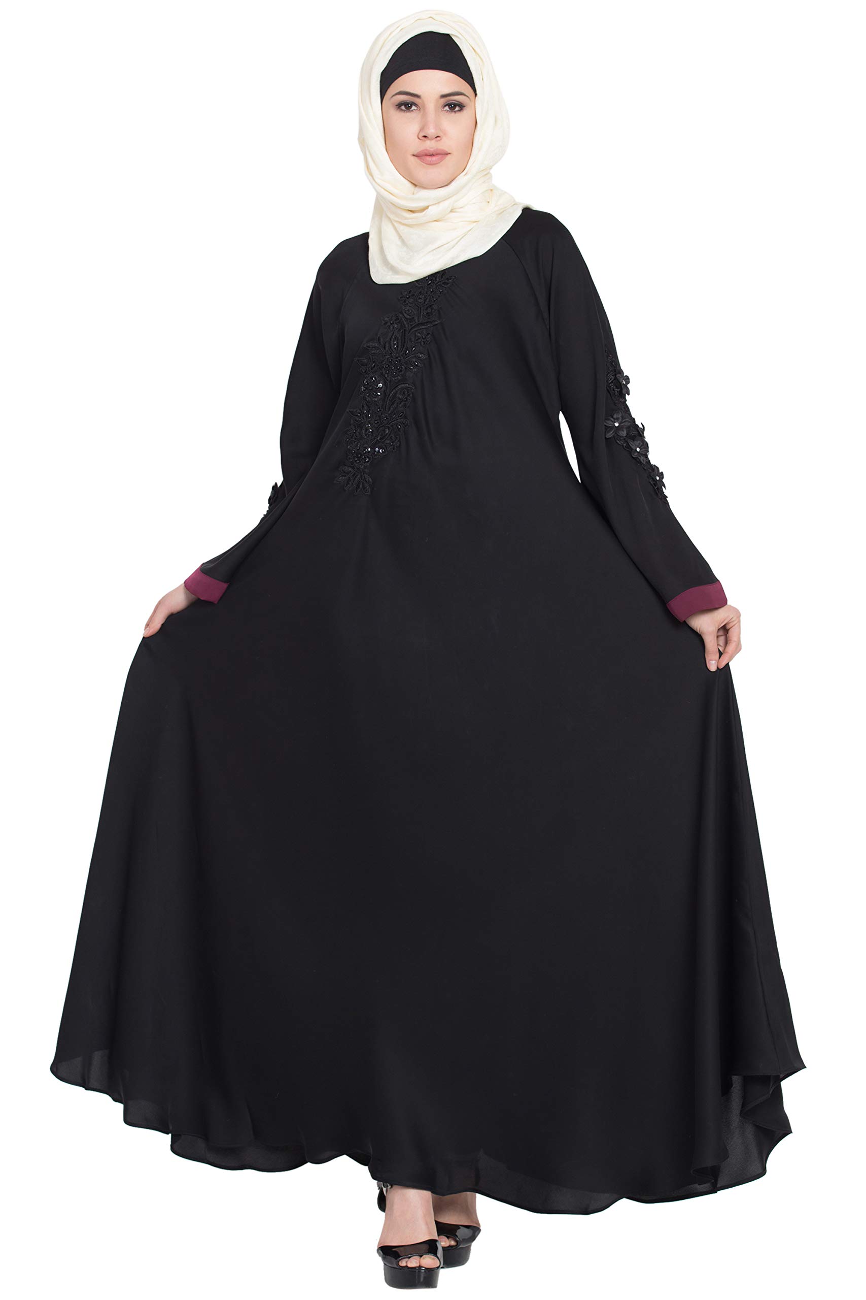 Mallika Embroidered Patch Umbrella Black Abaya (XS)