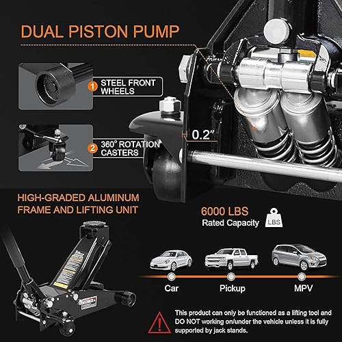 Miniatura 10 de BIG RED T82751-1 Torin Gato hidráulico de piso serie Pro con bomba de pistón de elevación rápida simple, capacidad de 2,75 toneladas (5,500 libras),
