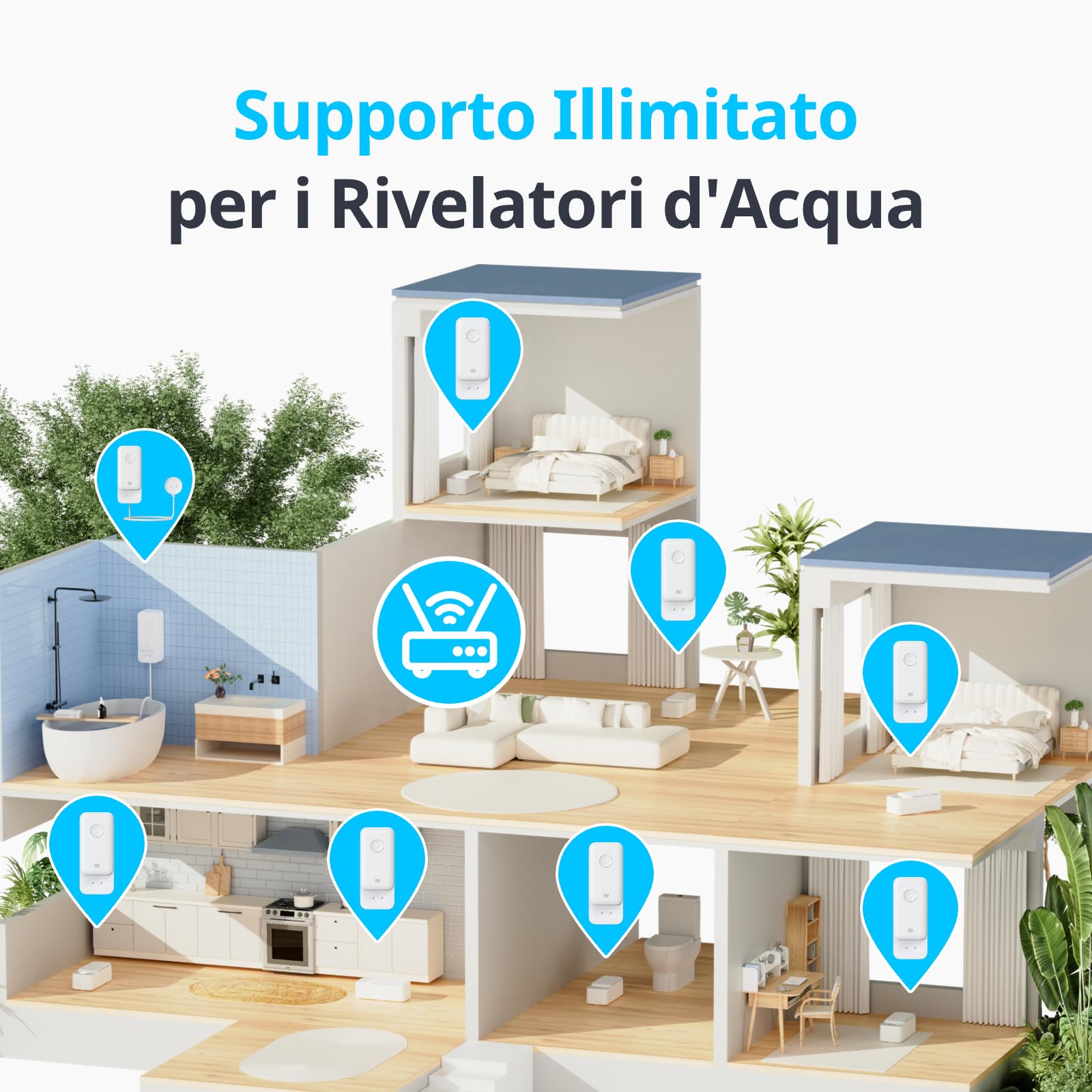 Sensore d'Acqua WiFi SwitchBot di 3, Rilevatore di Perdite d'Acqua Intelligente, 100dB Avvisi Regolabili e di App, IP67 Impermeabile, Rivelatore Wireless, nessun Hub richiesto (supporto 2.4G)