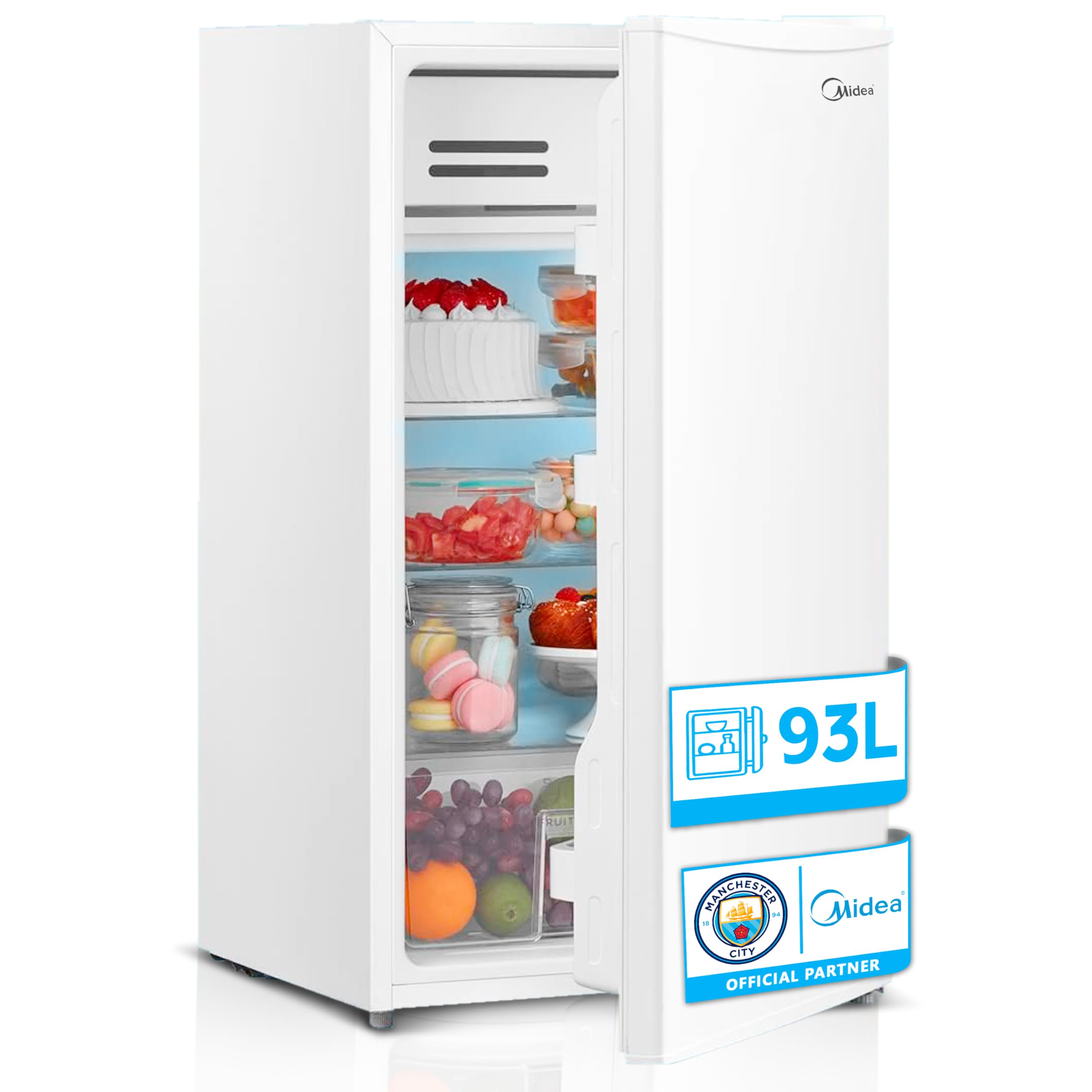 Midea Nevera pequeña 93L bajo consumo sin congelador - Mini bar frigorífico pequeño retro vintage para la habitación/caravana/camping - Mini nevera blanca silenciosa 41 dB