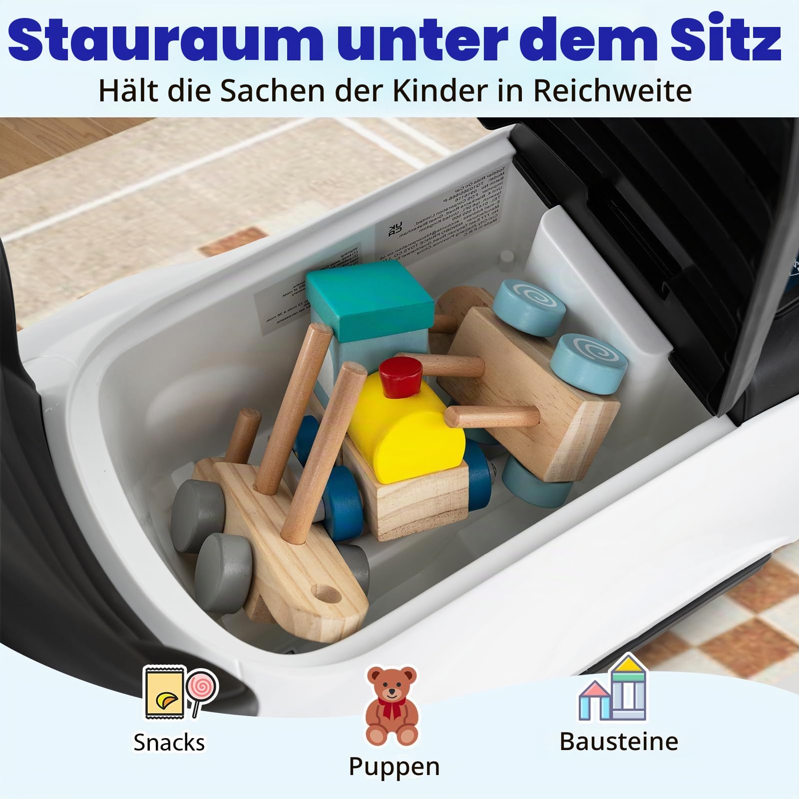 SOARS 3-in-1 Mercedes-Benz Rutschauto, Rutschfahrzeug mit Abnehmbarer Schiebstange, verstellbarem Sonnendach, Hupe, Stauraum, Spielzeugauto für Kinder ab 1 Jahr (Weiß)