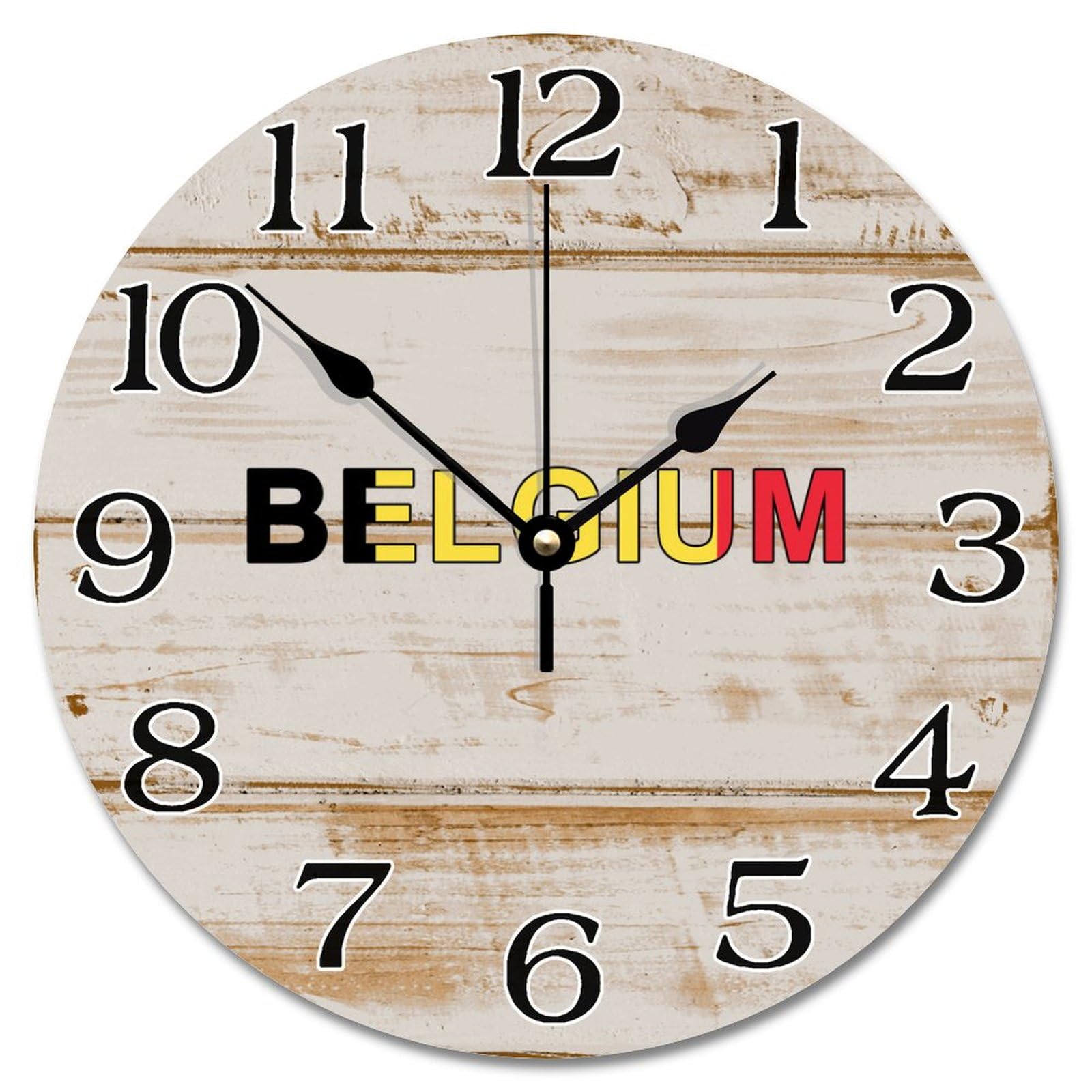 Horloge murale bois Belgique 38cm silencieuse à piles sans tic-tac
