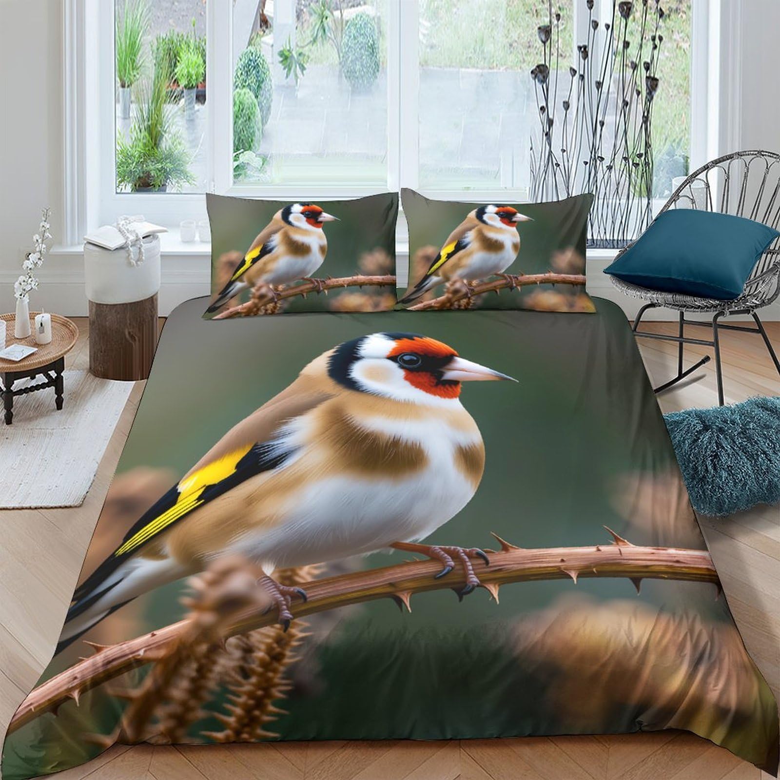 Ctjqhvkz Style-8 3D Printed Goldfinch Bird Fitted Sheet Microfiber Soft Bedroom Decor Nature Bed Cover For Home Dorm Guest Room Mattress Protection Single（135X200cm）