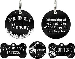 UltraJoys Stainless Steel Pet ID Tag Dog Name Tags Personalized Front and Back Engraving, Customized Dog Tags and Cat Tags, Optional Engraved on Both Sides, Round Tag with Lunar Phases Design, Small