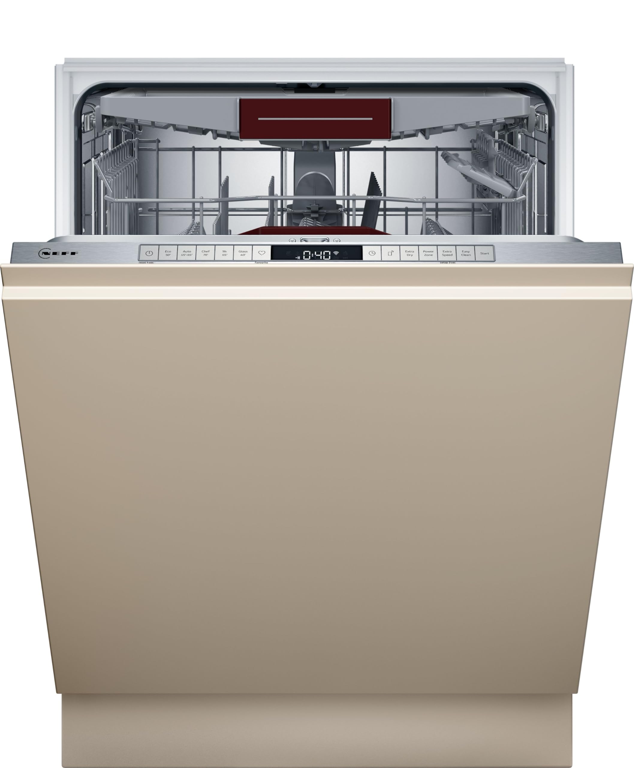 NEFF S155ECX01E, N 50, Smarter Geschirrspüler Vollintegriert, 60 cm, Besteckschublade, Made in Germany, automatische Türöffnung, besonders leise Spülmaschine, höhenverstellbarer Oberkorb, Aqua Stop